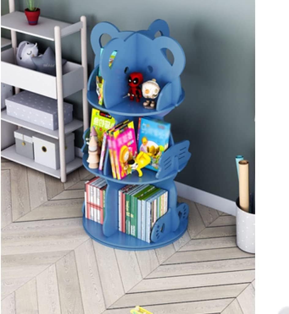 LSHAOBO Bookshelf Rotating Storage Display Cabinet, Children's Bookcase, Multi-Functional Bear-Shaped Shelf for Room(Color:Blue)