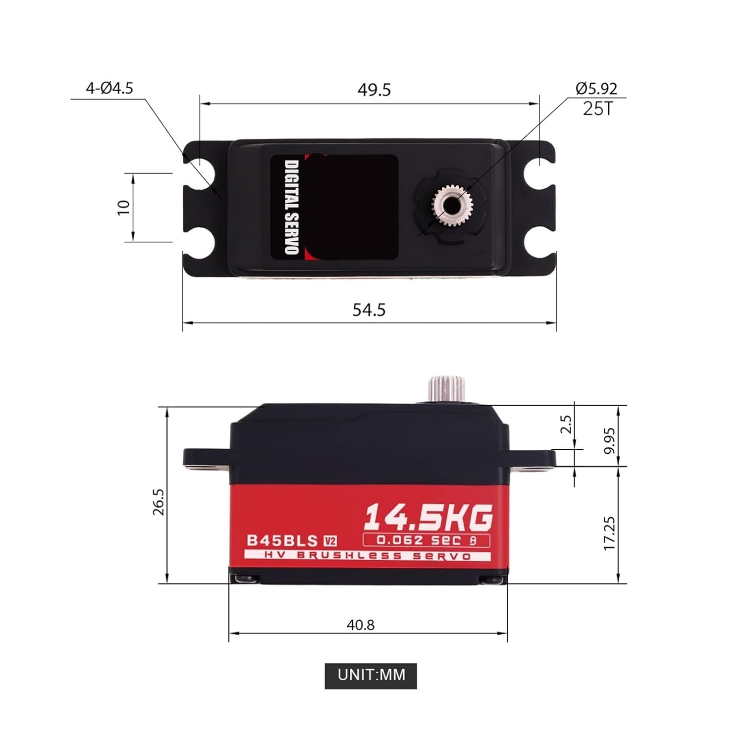 B45BLS V2 48g HV 2BB Steel Gear 14.5KG Brushless Low Profile High Speed ​​Servo Motor Suitable for 1/10 1/12 Scale(B45BLS V2 Set 2-01)