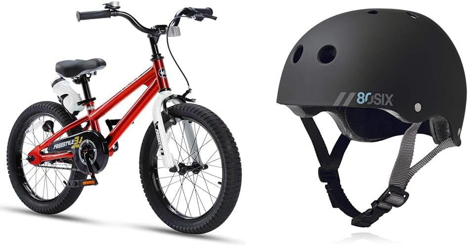 Royalbaby Kids Bike Bundle with BMX Freestyle Bicycle 18 Inch Red and Dual Certified Helmet Black Matte Small/Medium