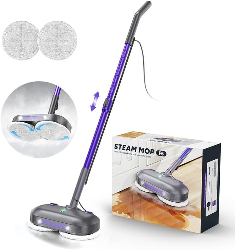 Scrubbing Steam Mop with Rotating Pads, All-in-One Spin Steam Cleaner for Floor Cleaning, Large Tank, 23FT Cord, LED Headlights, Reusable Pads & Self-Standing, Safe for Hard Floor/Laminate/Marble