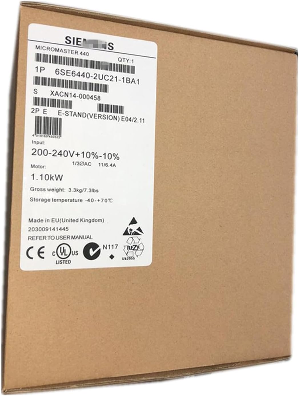 6SE6440-2UC21-1BA1 Servo Drive 1.1KW 6SE64402UC175AA1 MM440 Series VFD Sealed in Box 1 Year Warranty