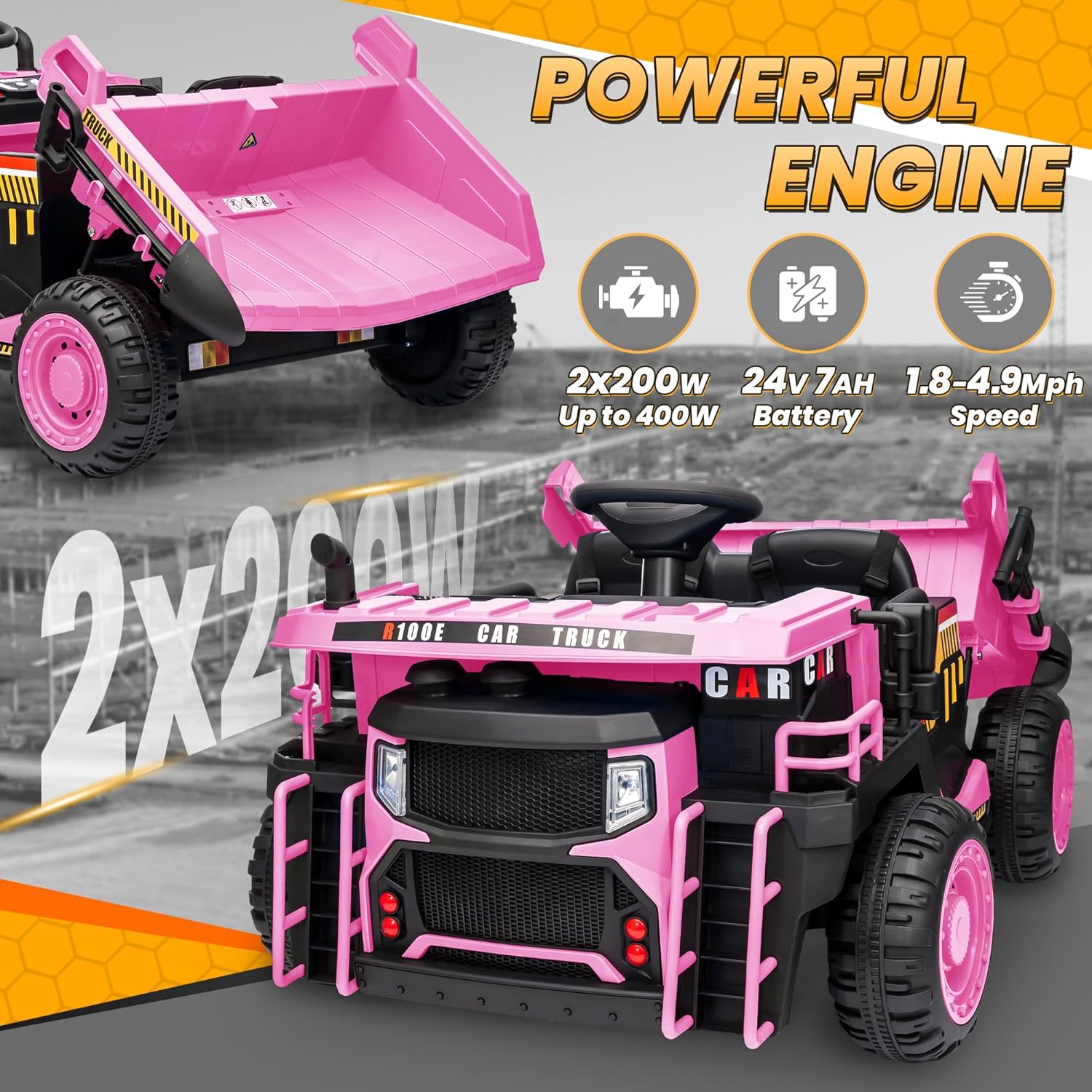 24V Ride On Dump Truck, 400W Powerful Motors, 20