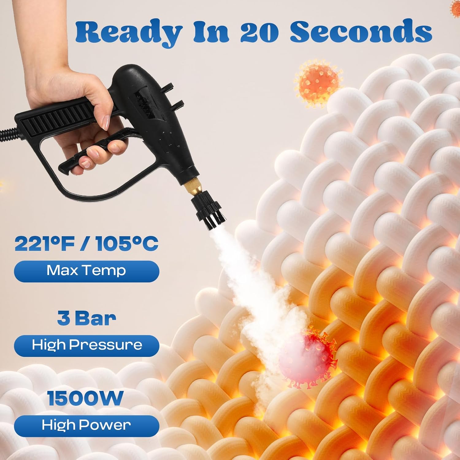 Moongiantgo Tankless Steam Cleaner with A Set of Replacement Brushes（Extra 4）