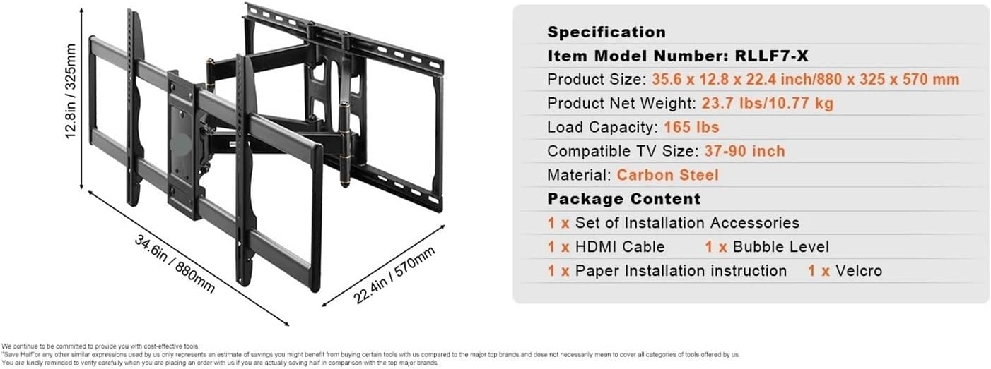 Full Motion TV Mount Fits Most 26-90