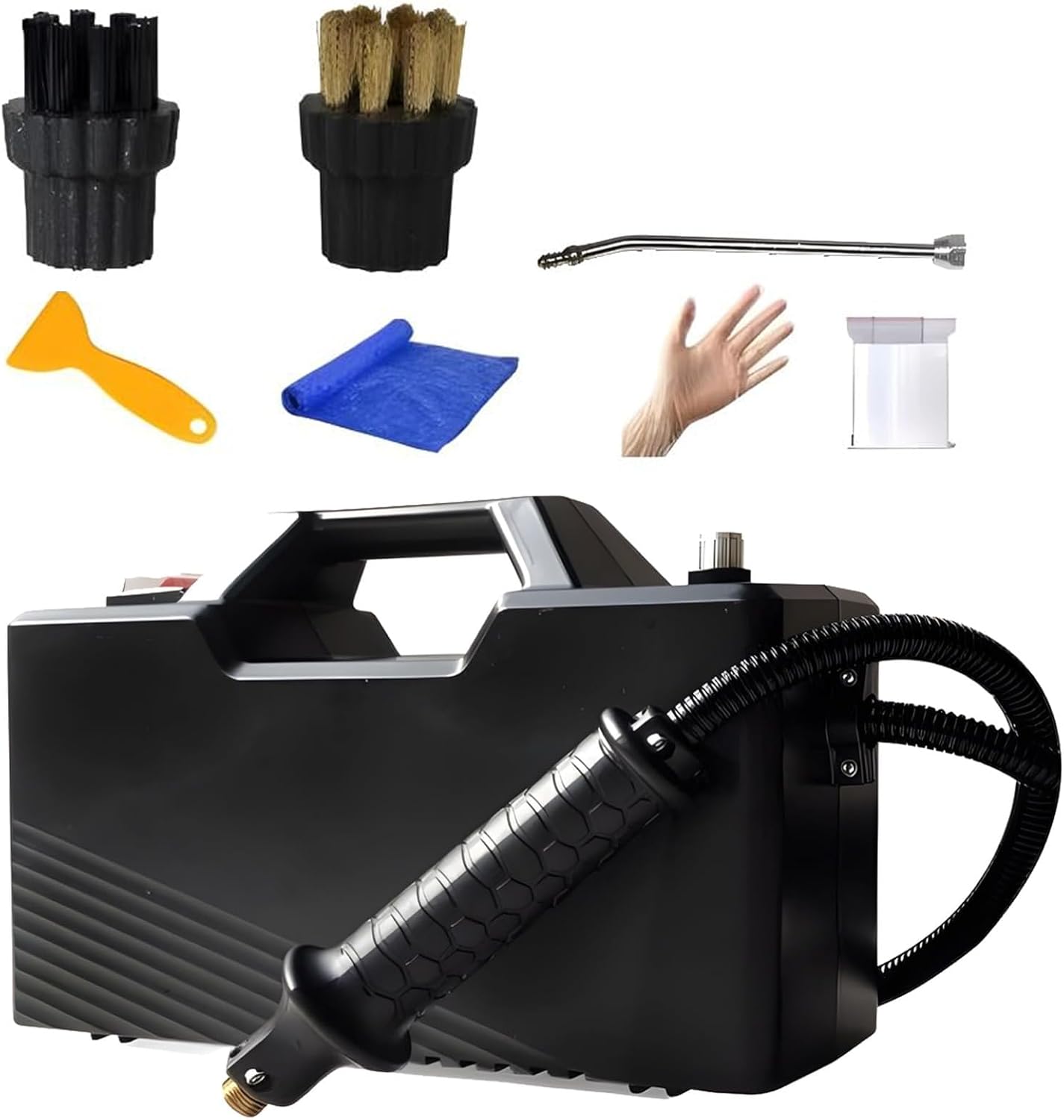 RENJJPBO High Pressure Steam Cleaner, 3800W Self Priming Steam Cleaning Machine, 6000ML Portable Handheld Steamer with 2 Brushes and an Extension Elbow, 9.5 Bar Steam Pressure (Black)