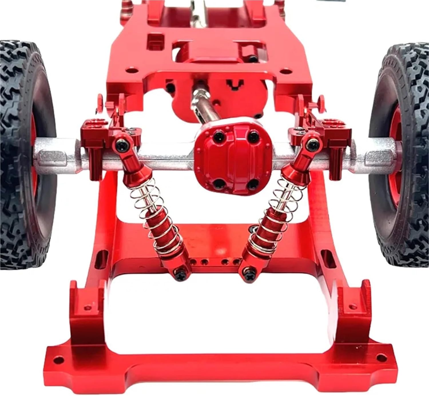 For MN82 1/12 Metal Front And Rear Axle Chassis Link Rod Shock Absorber Tire Set RC Car Upgrade Parts Accessories Models(Red)