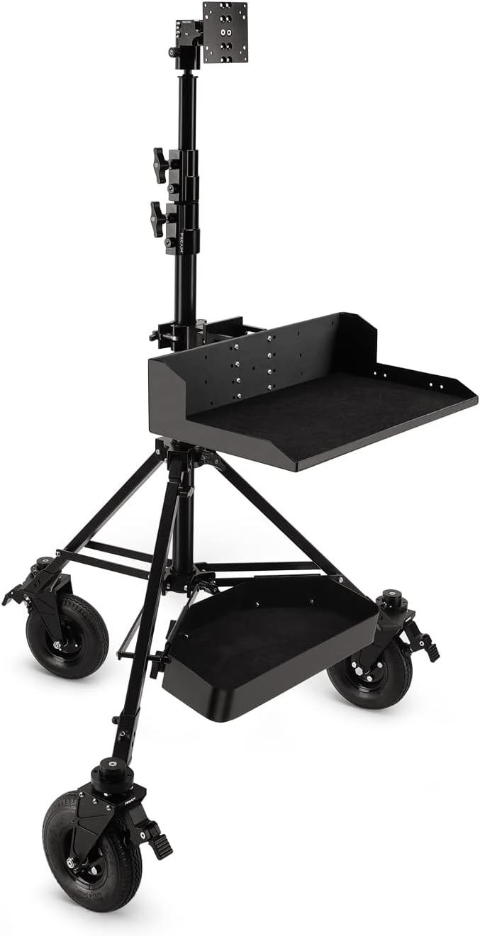 PROAIM Alpha Mobile Workstation: Height Adjustable Stand with 5/8 Baby Pin Mount, Monitor Mount, Wheel Set, Laptop & Accessory Tray. for Camera Operators, Photographers & Videomakers (TP-ALPA-02)