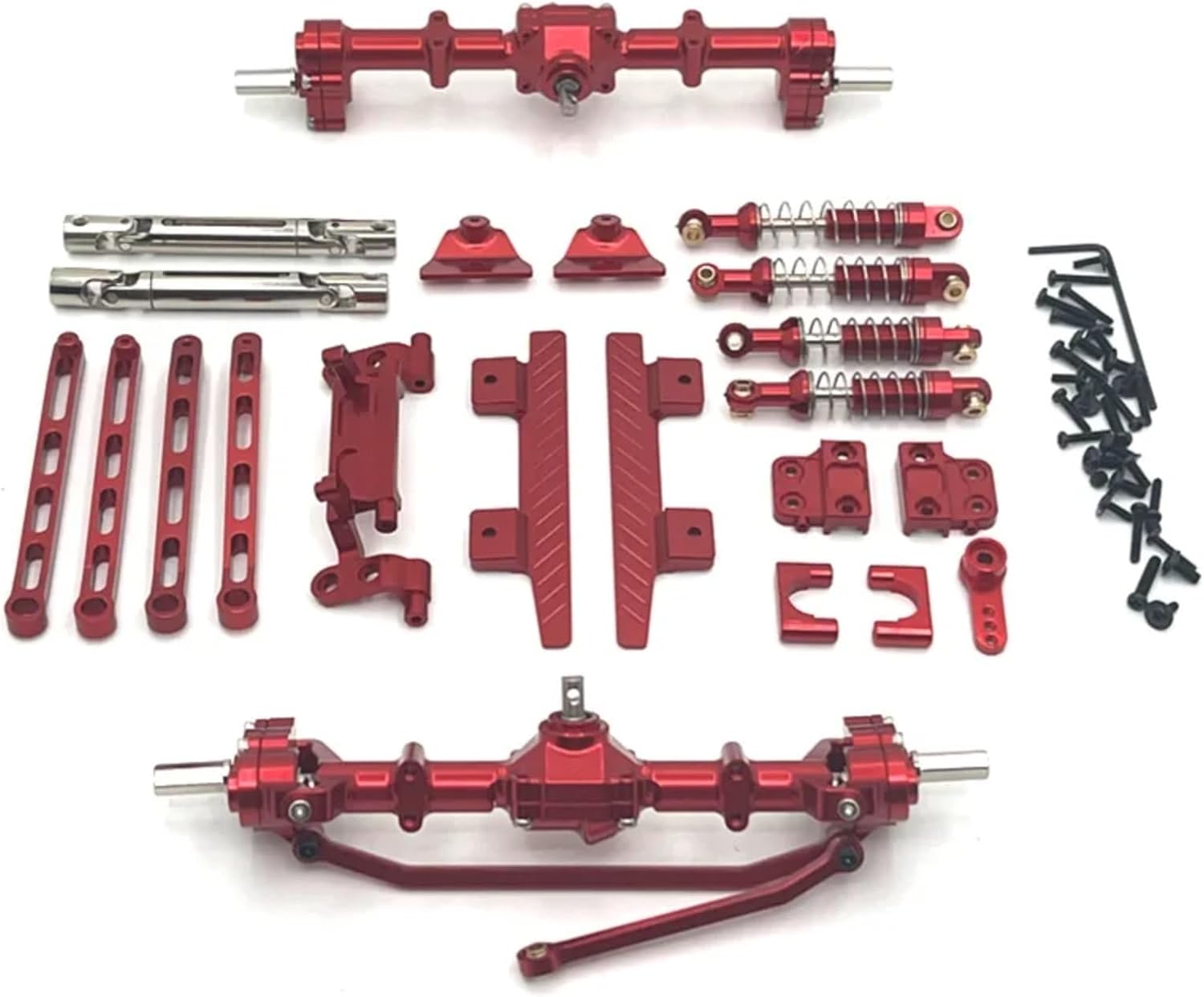 RC Car Parts for MN82 1/12 Metal Front and Rear Portal Axle for Chassis Link Rod Pull Rod Mount Shock Absorber Side Pedal RC Car Upgrade Parts(Red)