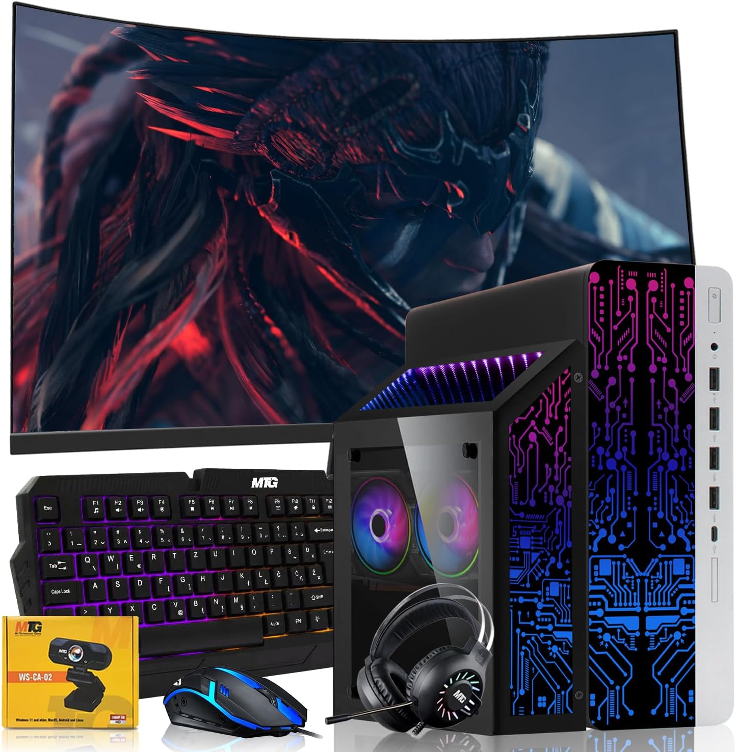HP G3 Gaming Desktop PC Bundle with Core i7 32GB RAM 1TB SSD 32 inch Curved Monitor RTX 2060 Graphics RGB Keyboard with AI-Enabled Copilot Key Mouse Headphones Webcam Windows 11 (Renewed)