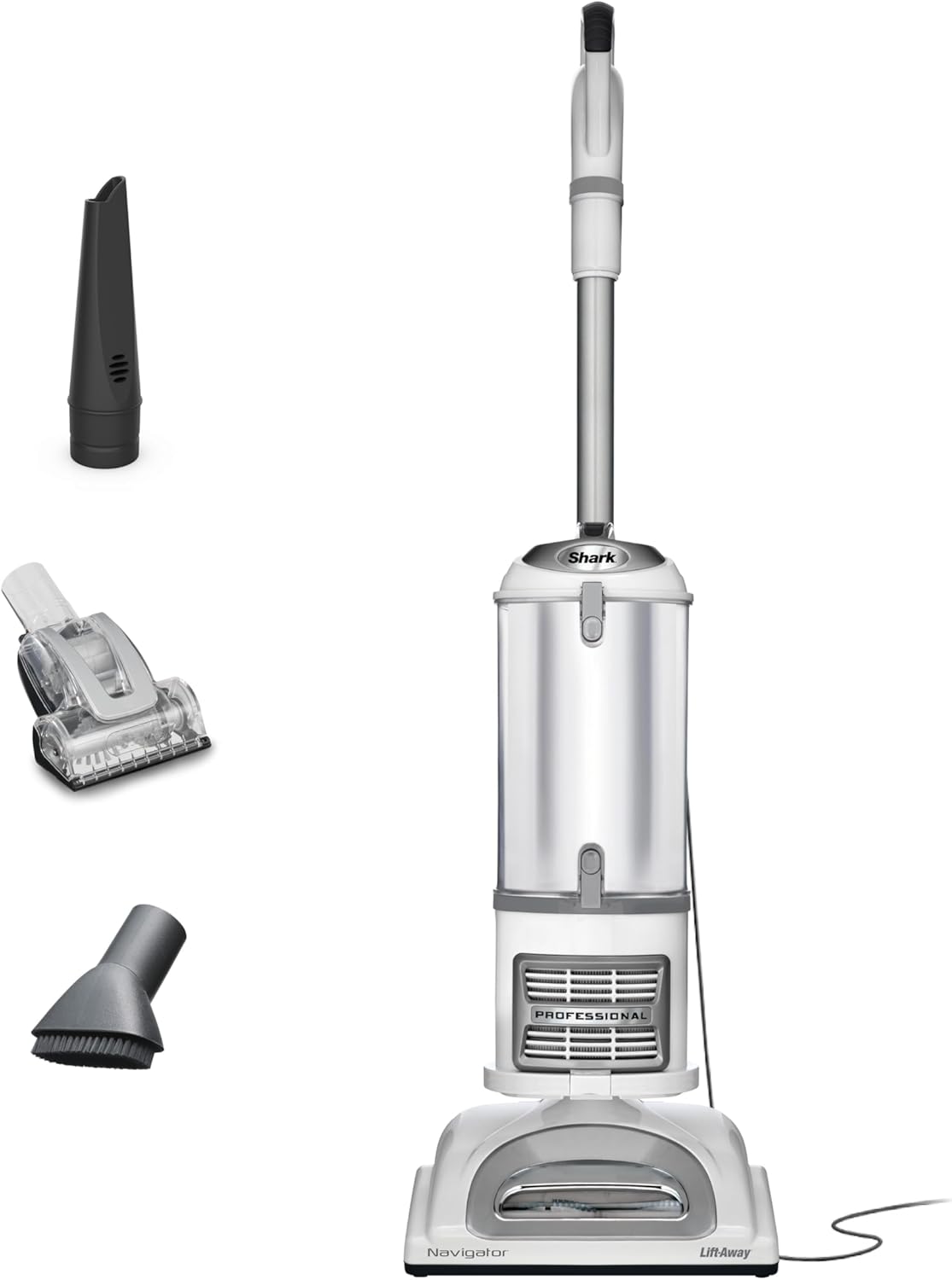 Shark | Upright Vacuum Cleaner | Navigator Lift-Away | Swivel Steering | HEPA Filter | Vacuum for Pet Hair | Crevice Tool & Dusting Brush Included | For Carpets & Hard Floors | White/Silver | NV356E