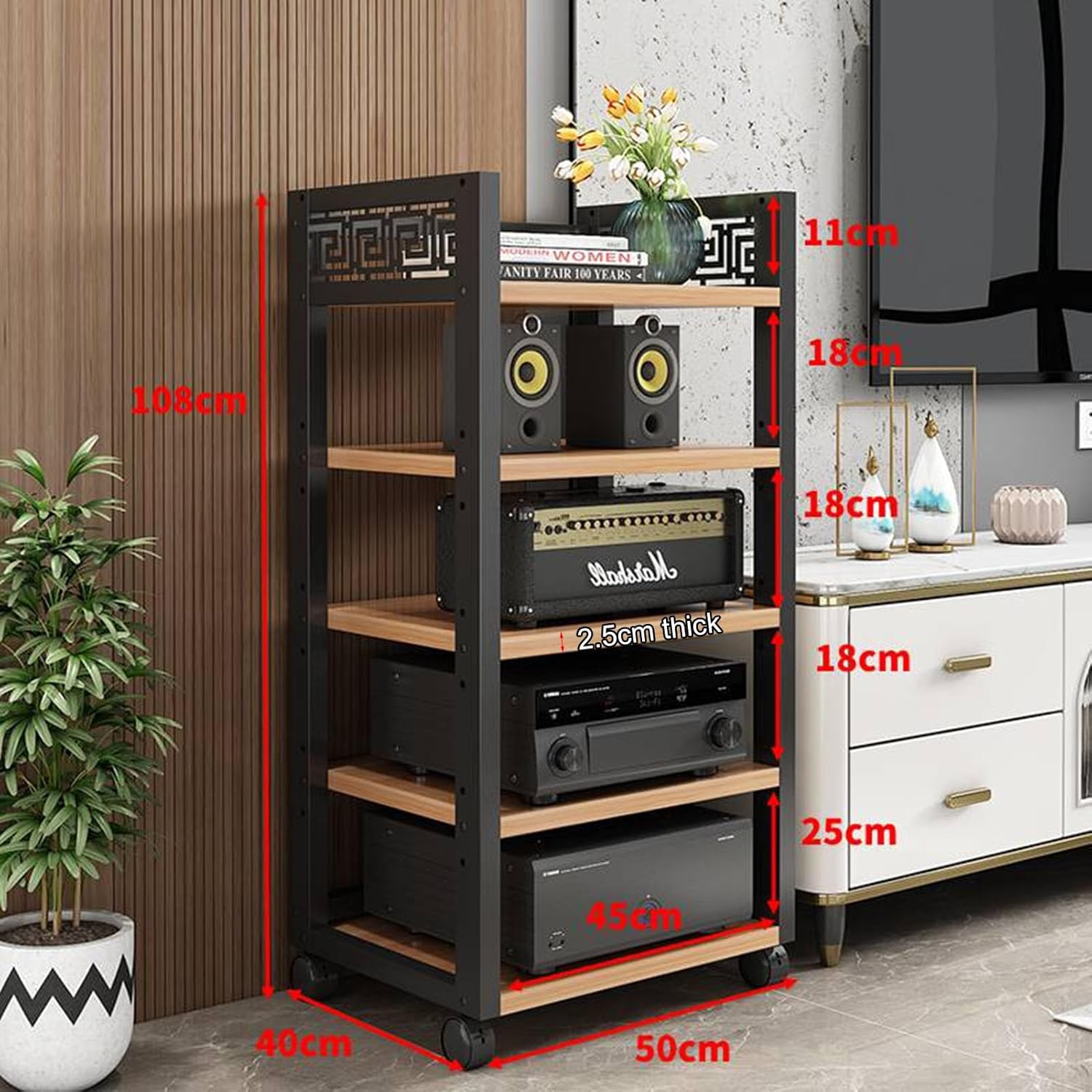 AErosx Multifunction Movable Storage Cart DVD CD Player Stand Amplifier Rack Audio Video Component Media Stand