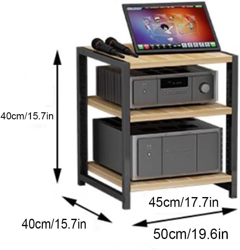 BIUBPW 6-Tier Modern Media Storage Cabinet - Brown Wood & Black Steel - Adjustable AV Media Stand - Audio Video Components Cabinet - Home Corner Media Center