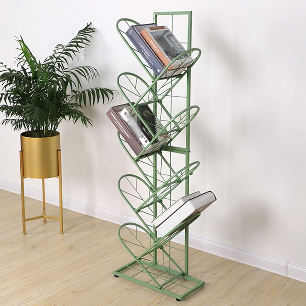 GIZNXBA Tree Bookshelf 9-Tier Bookshelf for Office Metal Book Rack Storage Bookshelf Modern Book Storage, Free Standing Tree Bookcase, Organizer Shelves for Home, Living Room (Color : /Green)