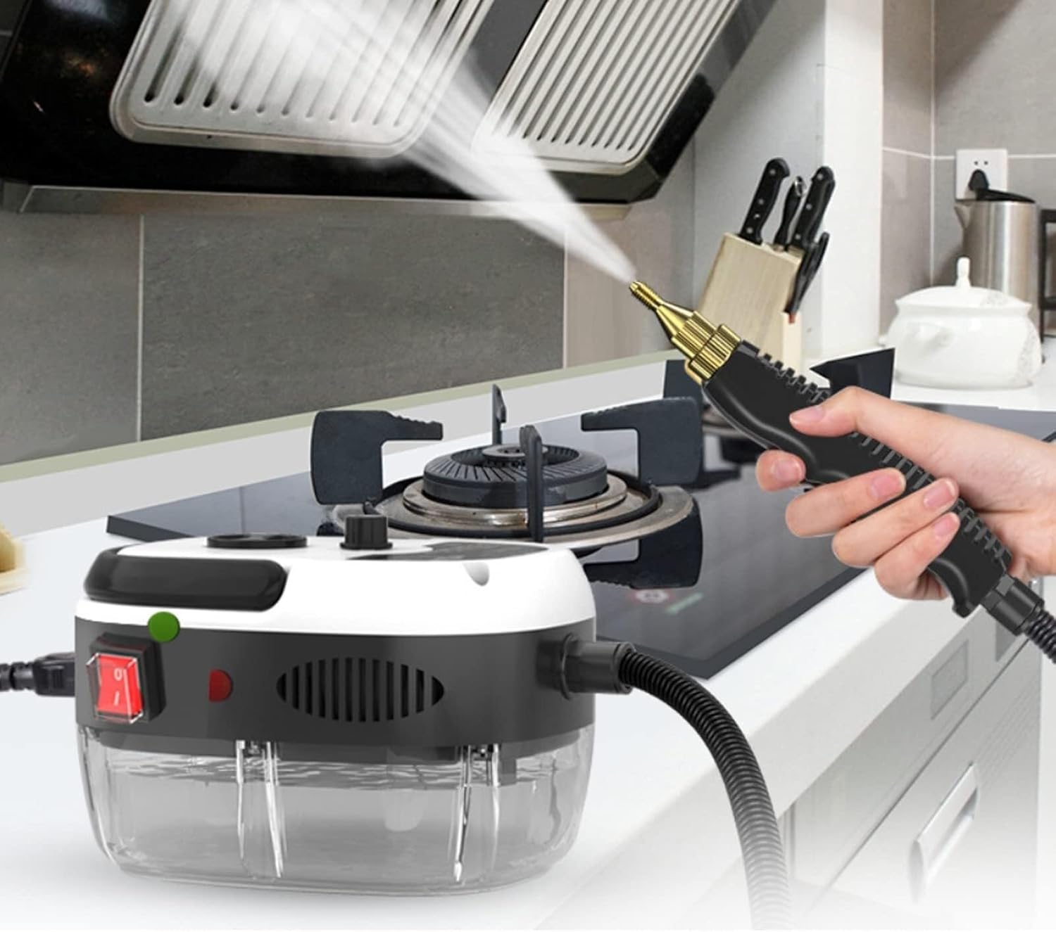 Portable Steam Cleaning Machine 1000ml Tank, 2500W High Temperature Pressurized Steam Cleaner Hand-held(White)