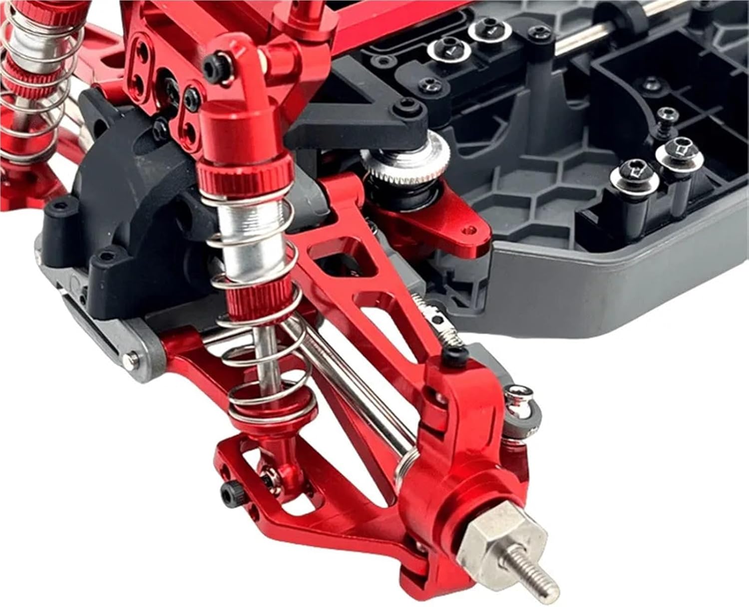 For MJX For Hyper Go 14207 14208 1/14 Metal Front Rear For Swing Arm Steering Cup Shock Absorber Tower Set RC Car Upgrade Parts Models(Red)