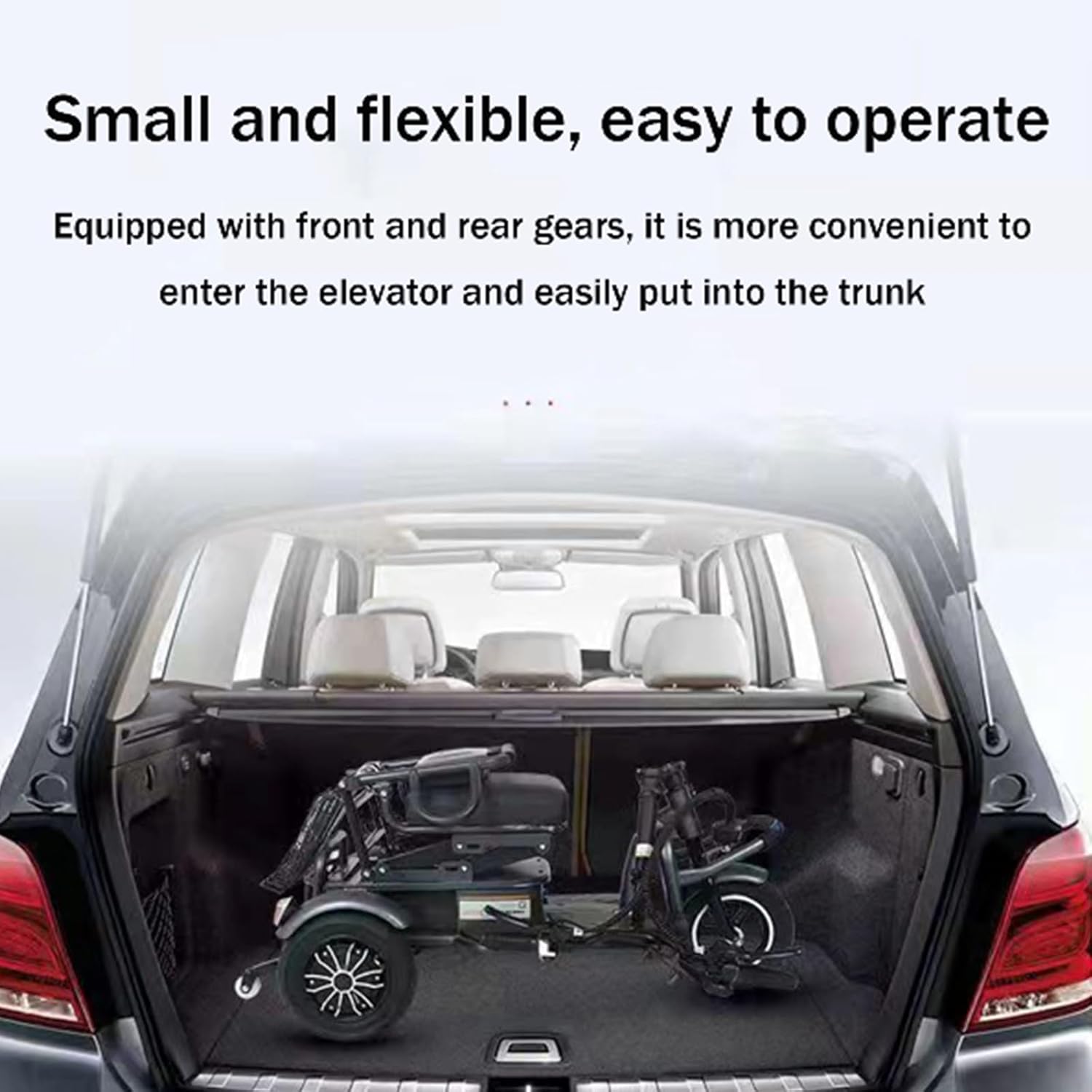 Small Three-Wheeled Folding Scooter, Double Shopping Cart, Battery Car for The Elderly, Three-Wheeled Mini Electric Car,Red