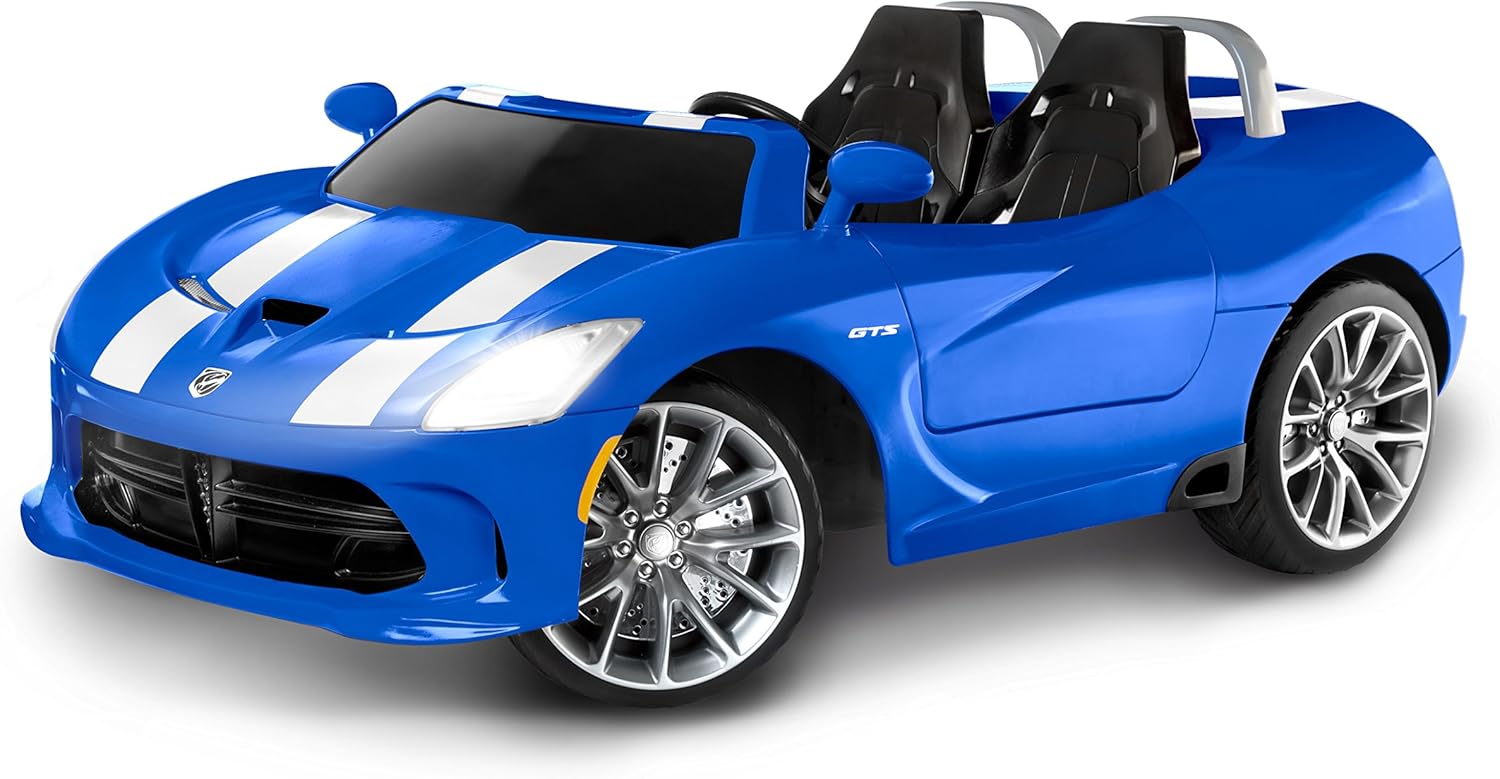 Kid Trax Dodge Viper SRT Convertible Toddler Ride On Toy, Ages 3 - 7 years old, 12 Volt Battery, Max Weight of 130 lbs, Two Seater, Working Lights, Blue/Stripe