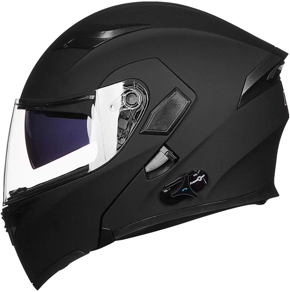 ILM Bluetooth Motorcycle Helmet Modular Flip up Full Face Dual Visor Mp3 Intercom FM Radio DOT Model 902BT PRO(Matte Black, Large)