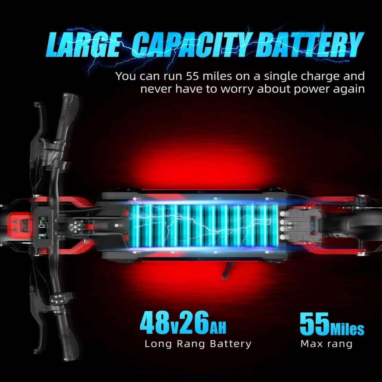 V2 5600W Dual Motor Electric Scooter for Adults, 48V26AH Lithium Battery, Up to 45MPH, 55 Miles Range, Dual Suspension, Dual Brakes, 3 Speed Modes, LCD Display – Off-Road Folding E Scooter