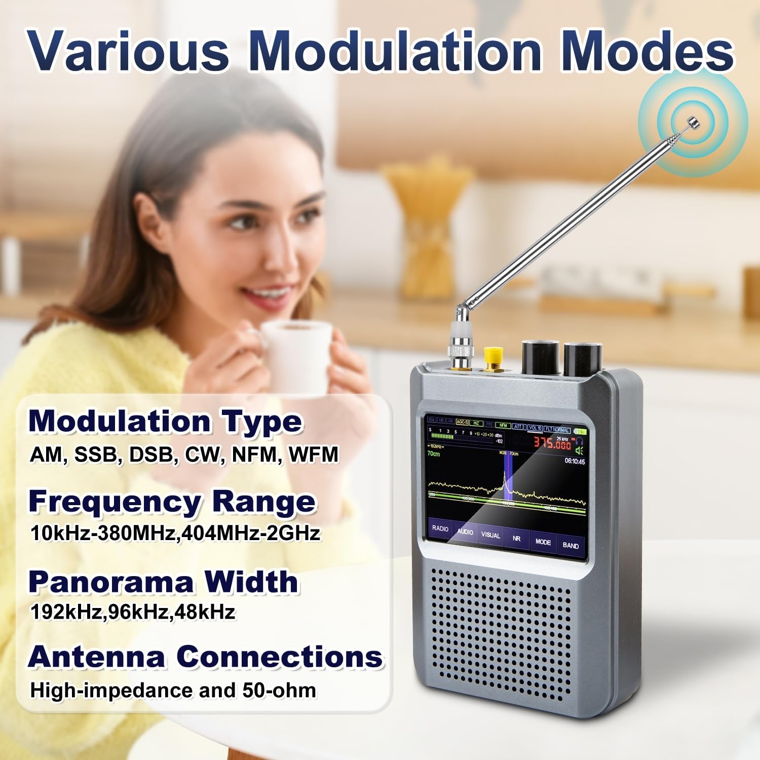 V2.4 Version Malachite DSP2 SDR Radios Receiver,Portable Full Band Shortwave Radios Receiver with 3.5 in Touch Screen,10kHz-380MHz 404MHz-2GHz AM SSB DSB CW NFM WFM,Noise Reduction 5000mAh Battery