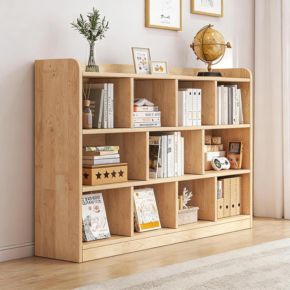 Bookshelf Natural Finish Simplistic, Freestanding Scratch-Repellent Bookcase Units, Vertical Display Shelves for Study Office Pantry (Wood, 63