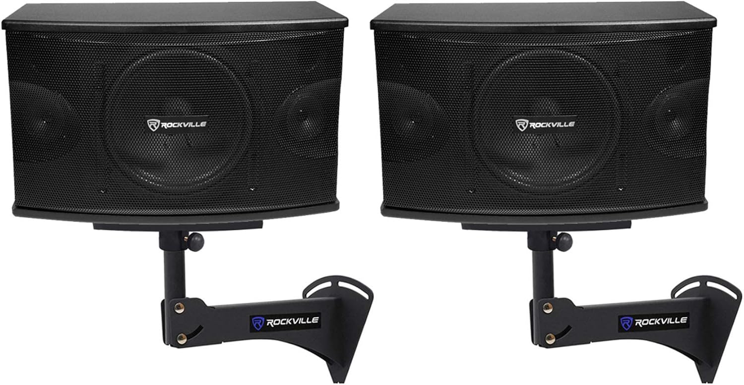 Rockville KPS10 Bundle: (2) 10 in 1200-Watt 3-Way Karaoke Speakers, Wall Brackets, MDF Enclosure, RPW20 Adjustable Wall Mount Brackets, (2) RVSSA1 Universal 35mm Speaker Pole Adapter Bracket, 4-Items