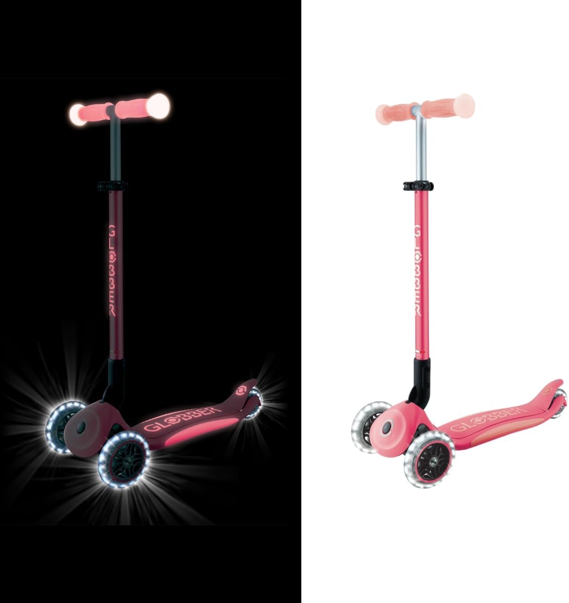 GLOBBER Elite Glow Lights - Kids Scooter 120/80mm 3 Wheel Adjustable LED Light Wheels Glow Effect