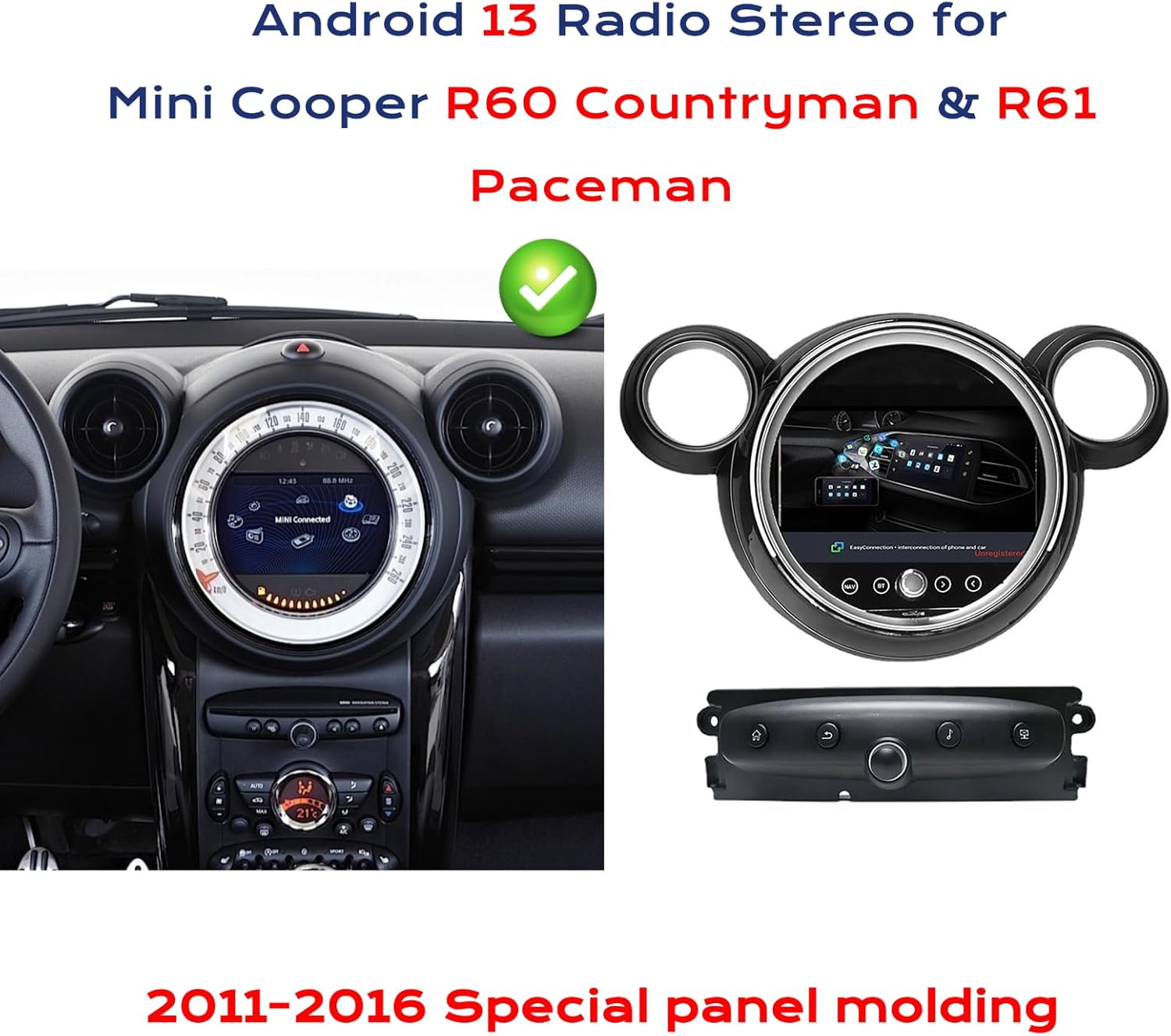 Android 13 Car Radio Multimedia 9in Touch Screen for Mini Cooper R55 Clubman R56 Hardtop R57 Convertible 2007 2008 2009 2010 (Silver CD) Built-in Wireless CarPlay