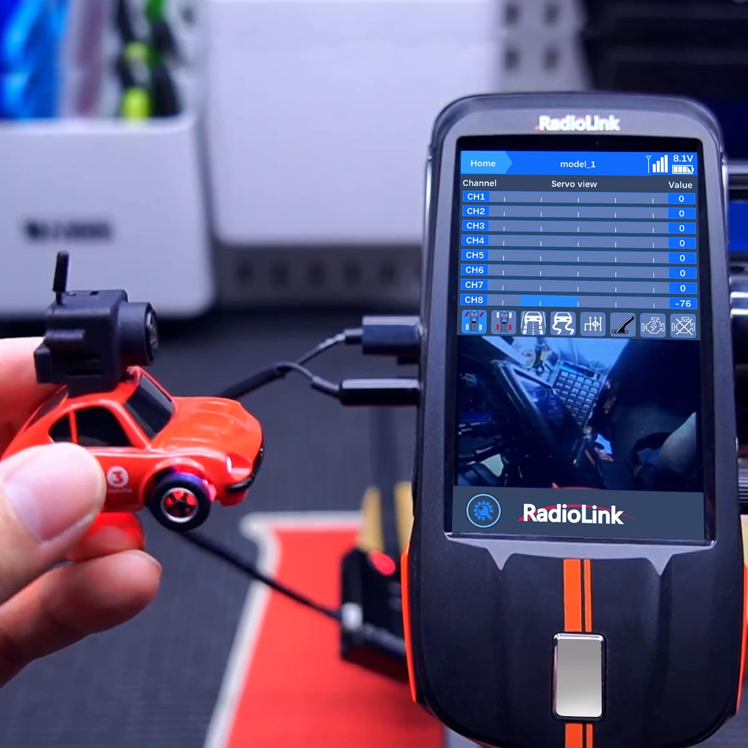 Radiolink RC8X 8CH 2.4G RC Transmitter and R8FG&R4FGM V2.1 Gyro Receivers, 5.8G 48CH Image Transmission Receiver&5.8G OSD Camera, for RC Drifting Crawler Cars Boats