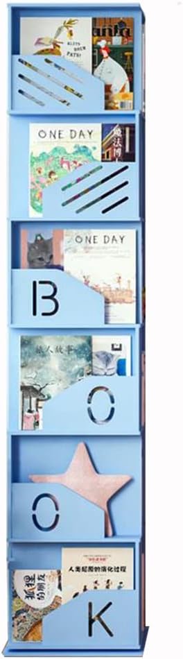 360 ° Rotation Kids Bookshelf, Space Saving Living Room Bedroom Children's Room Bookcase, Kindergarten Picture Book Display Storage Rack (Color : Blue, Size : 6 Tier)