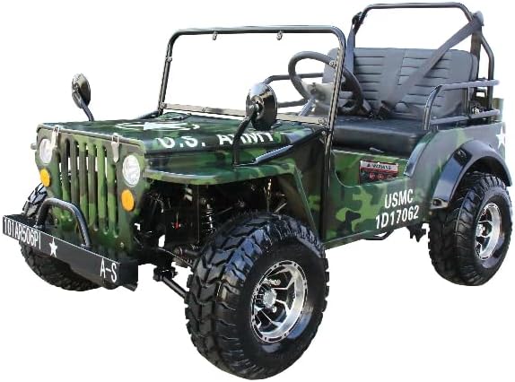 Military Style Mini Golf Cart, Kids Electric Ride-On Camouflage Green Off-Road Vehicle with LED Lights, Army Design