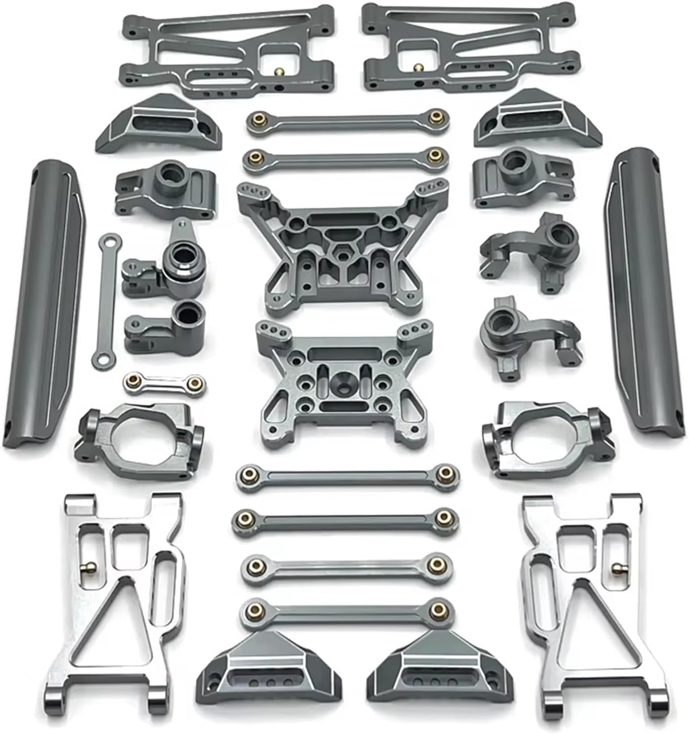 RC Spare Part Compatible with MJX 10208 1/10 RC Car Parts Accessories Metal Front Rear for Swing Arm Steering Cup Hub Carrier Link Rod Shock Tower Set(Gray)