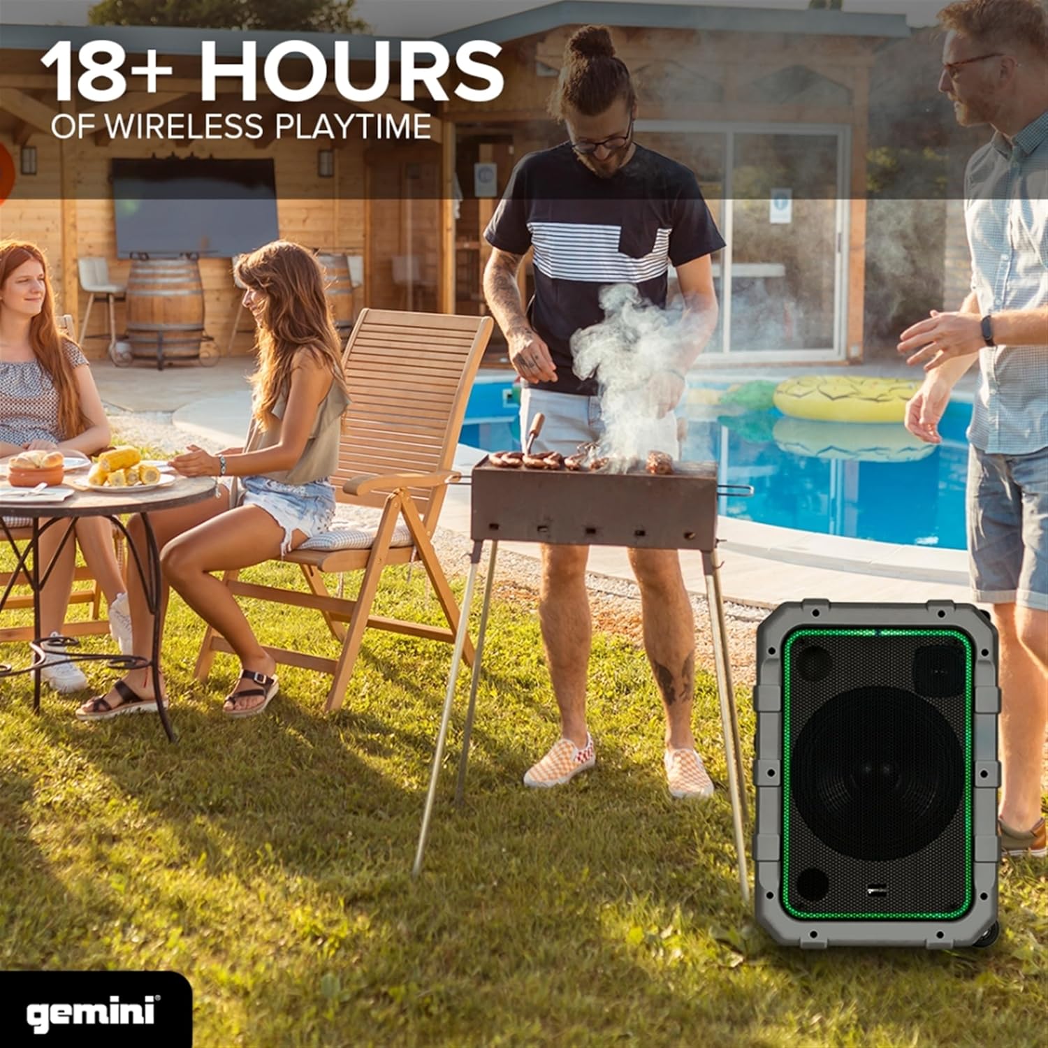 Gemini Portable Bluetooth Speaker with Wheels - 240W Party Speaker, IPX4 Water Resistant, LED Light Show, Dual Mic Inputs, Rechargeable Battery, Trolley Handle for Outdoor Events (MPA-2400) - Gray