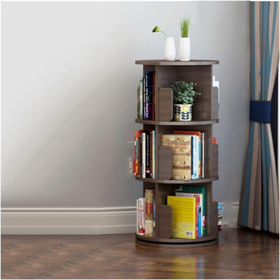 Rieort Fashion Bookshelf Bookshelf 360 Degree Rotation Bookcase 3 Tiers Open Cylindrical Frame Design Bookshelves Fashion Solid Wood Rack Bookcase not Shaking