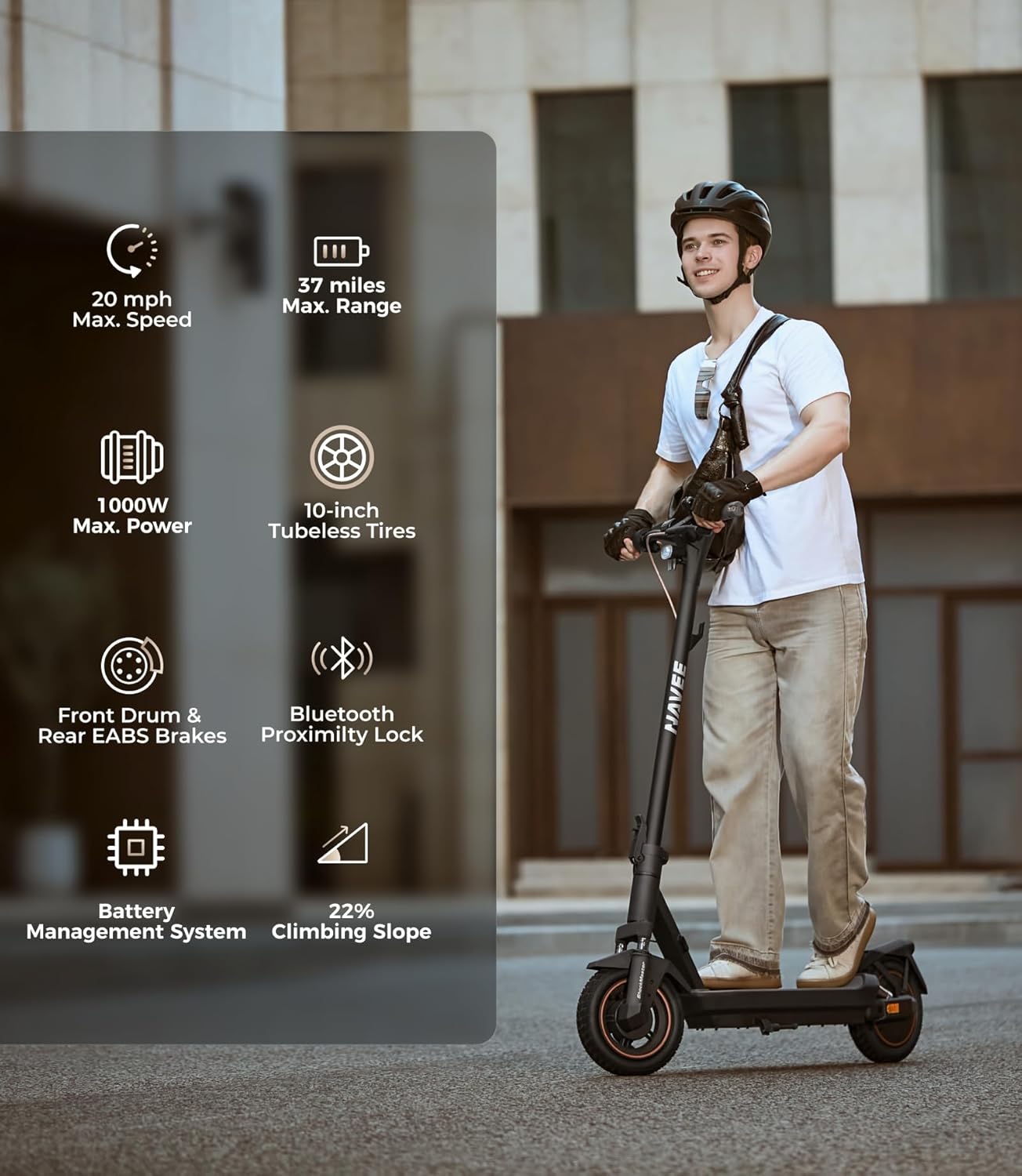 NAVEE GT3/ST3 Series Electric Scooter, 20/25 MPH Top Speed, 47/38/30 Miles Max Range, 1000W/1350W Motor with Dual Suspension, 10
