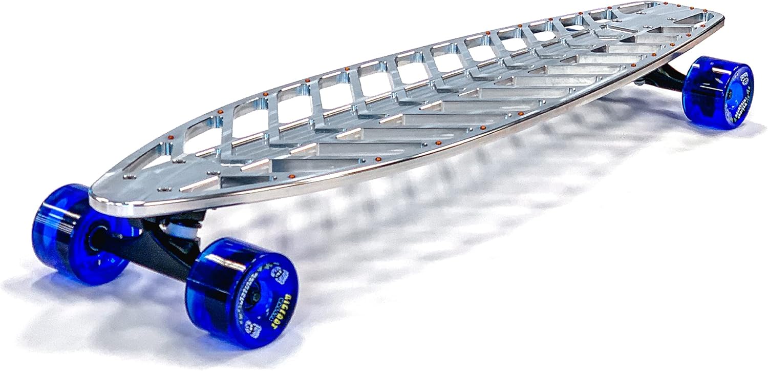 UTV INC 36 inches Flat Tail Billet Aluminum CNC Machined Longboard with Brass Rivets Skate Board Complete Steam Punk, Blue
