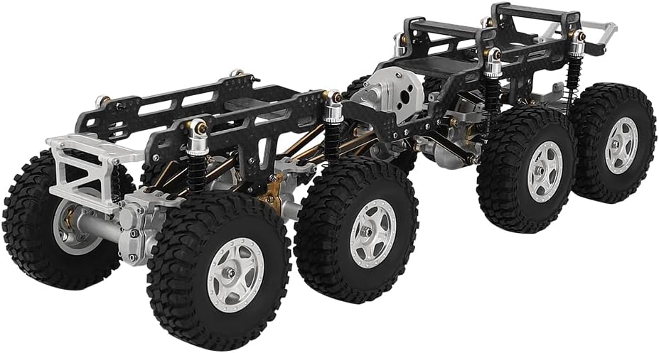 Upgraded 6x6 8×8 Carbon Fiber Chassis Car Frame with Metal Axles Wheel Rims Low Center Gravity Chassis Refit Kit for RC Axial SCX24 (8x8 Silver)