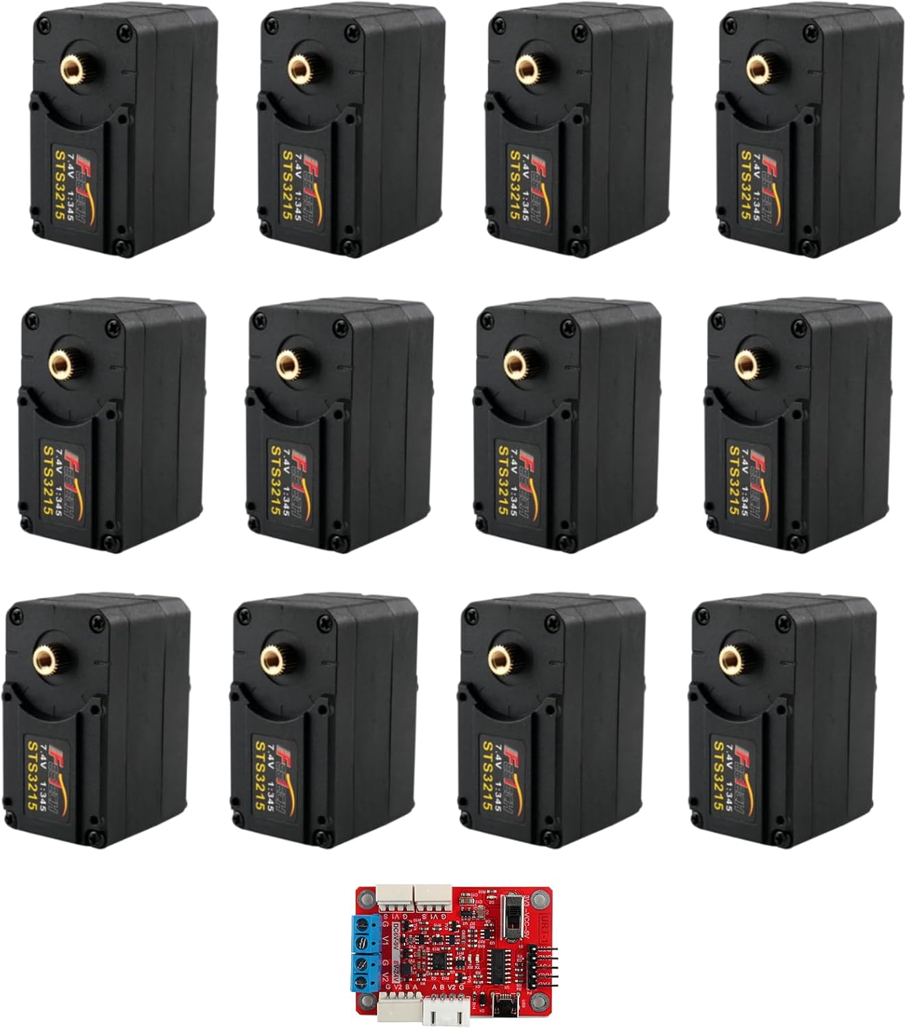 Feetech STS3215 Robot Servo Motor, 19KG Torque, 7.4V, 360° Serial Bus with TTL Feedback for Robotic Arm, Arduino Robot Kit, RC Model (12PCS Servo +FE-URT-1)