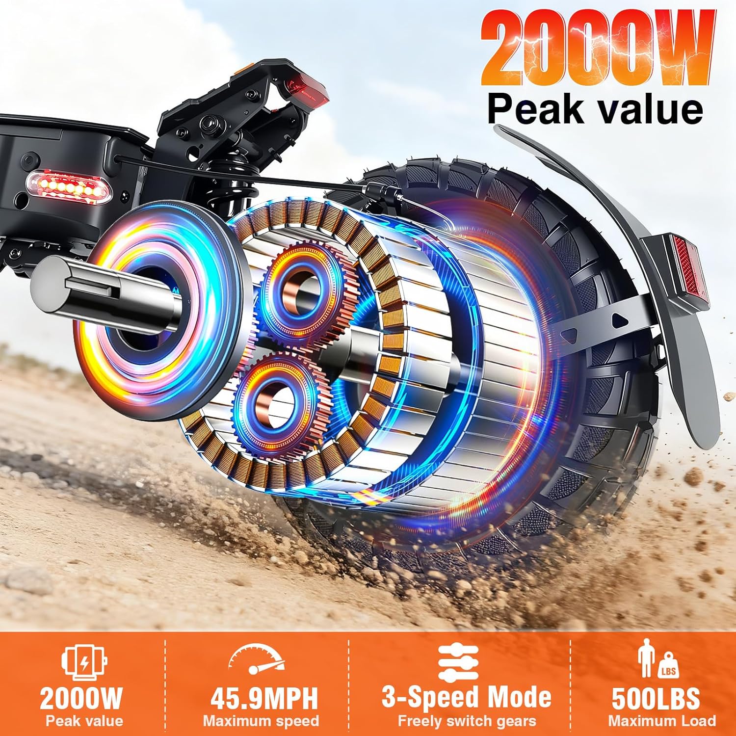 2000W Peak Electric Scooter for Adults, 35 Miles Long Range, 48V25AH Battery, 500 lbs Load Capacity, 11