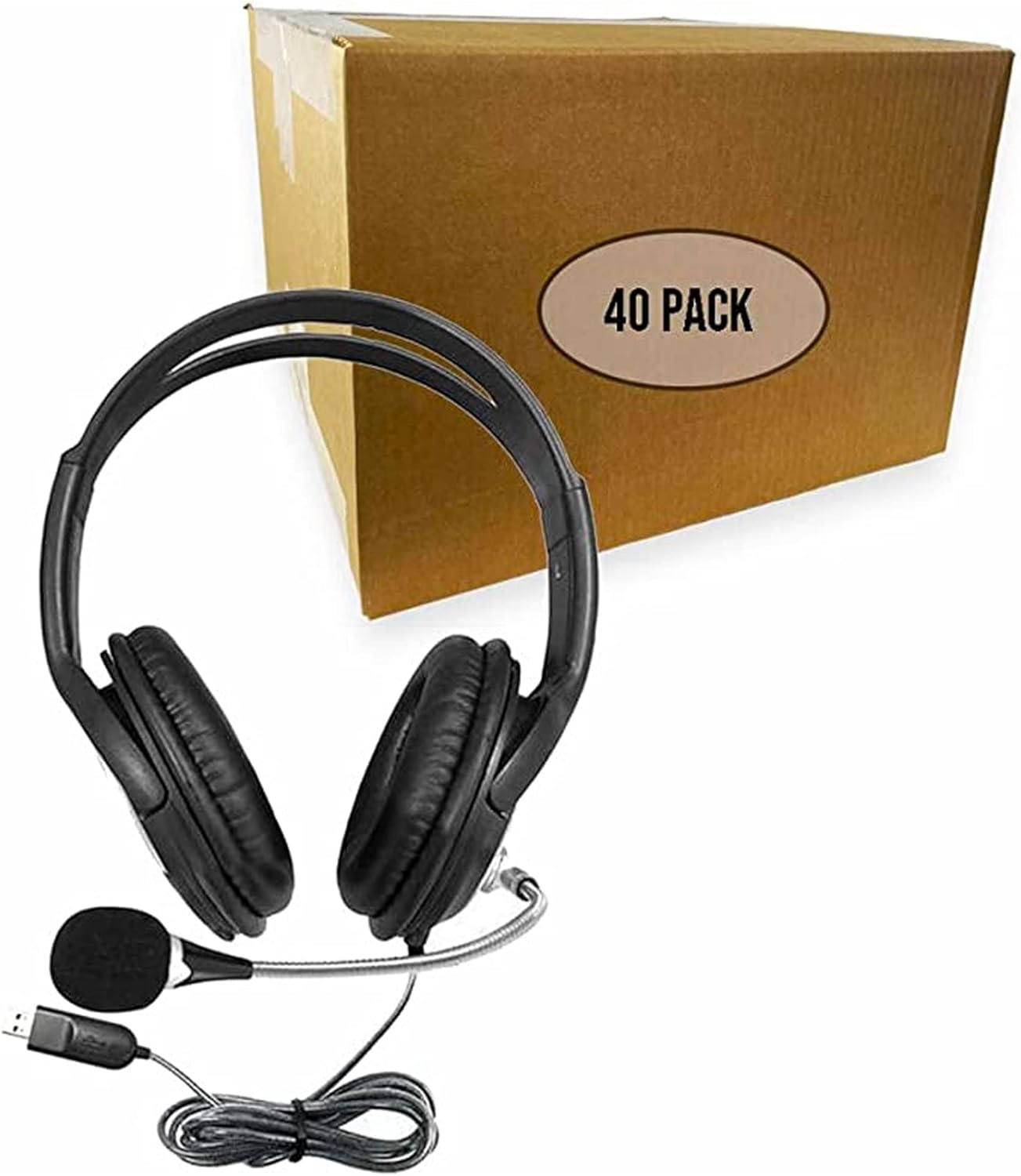 HamiltonBuhl WSP2BK-40 WorkSmart Plus Deluxe-Sized USB Headset with Steel-Reinforced Gooseneck Microphone, Padded Headband and Leatherette Ear Cushions (Pack of 40)