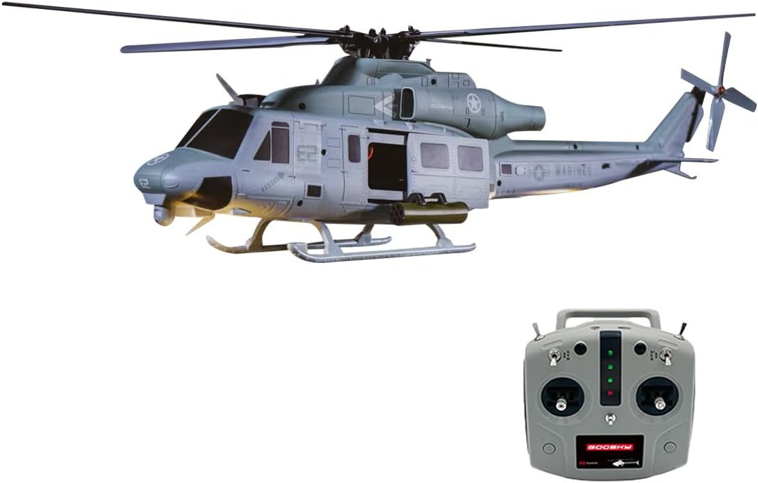 RC Helicopter Model, GOOSKY E2 UH-1Y 2.4G 6CH Dual Brushless Direct Drive Scale RC Helicopter Model with Lidar Positioning & Auto-Return(BNF Version/Military Camo)