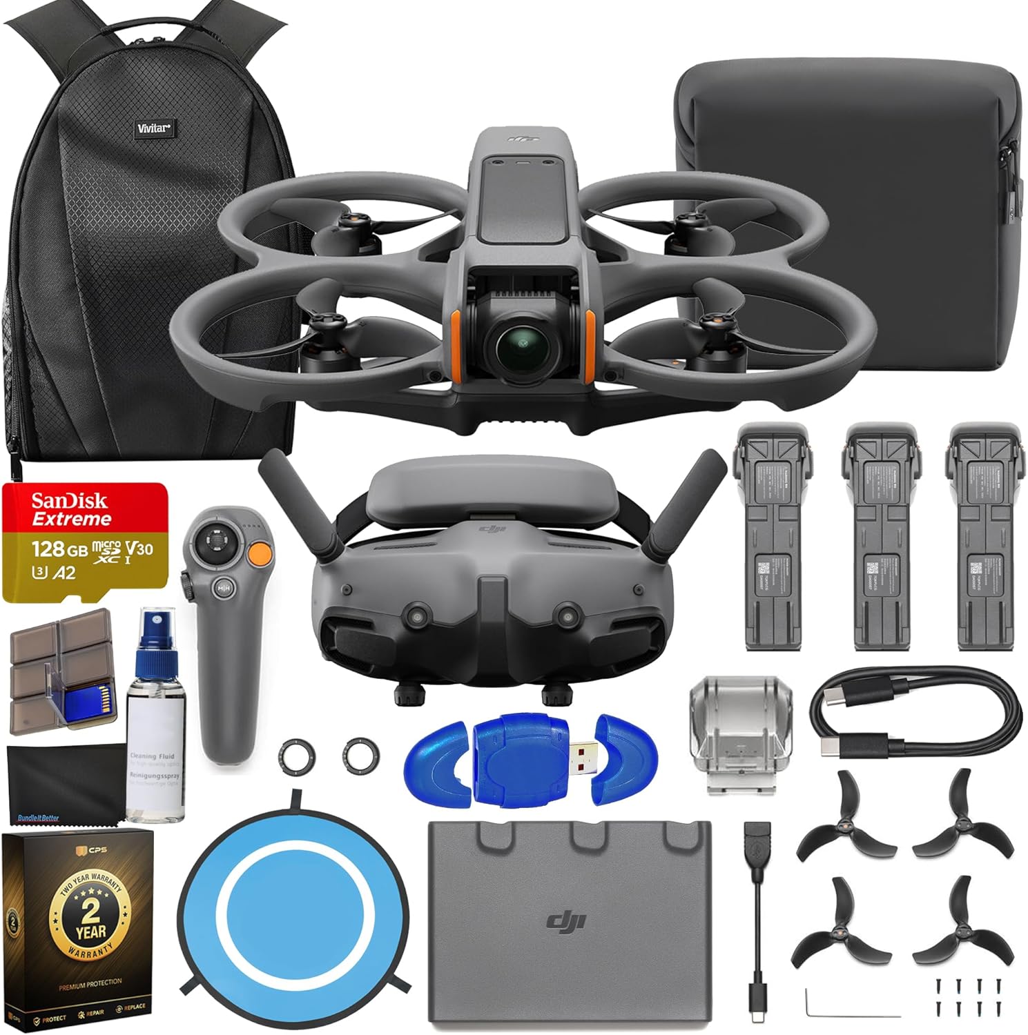 DJI Avata 2 FPV Drone with 3-Battery Fly More Combo CP.FP.00000151.02 4K Video + 128GB Memory, Landing Pad, CPS 2 Year Warranty + More