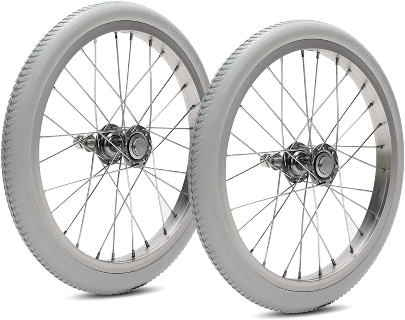 1 Pair 16 Inch Wheel Replacement for Wheelchairs, 16×1.75 Solid Rear Wheels Assembly, Polyurethane Tires, Aluminum Alloy Spoke Hub