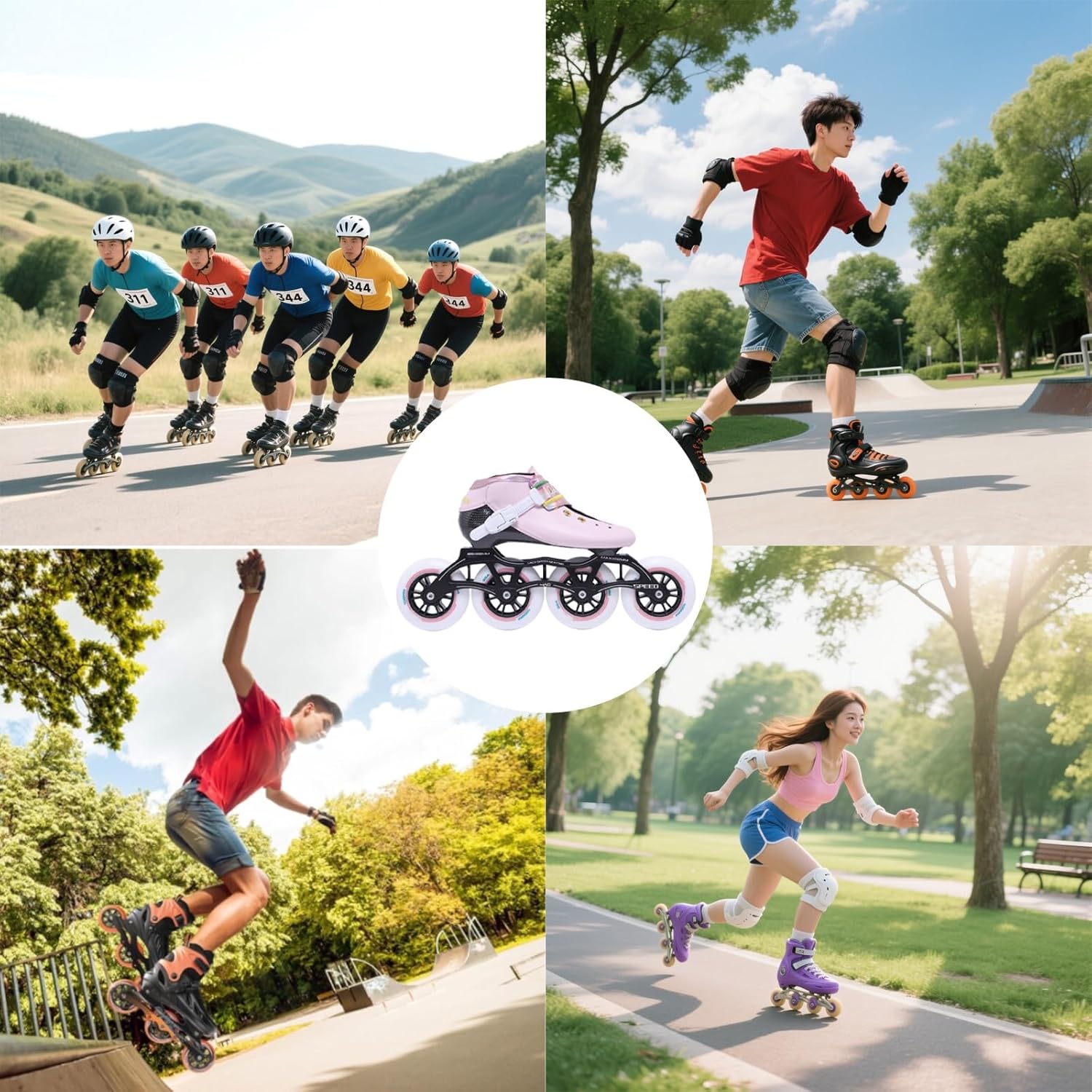 Inline Speed Skate for Men Women, 4 X 90-110mm Wheels Professional Carbon Fibre Speed Roller Skates 4 Wheel for Adult Adjustable Boot in Line Skating, Unisex