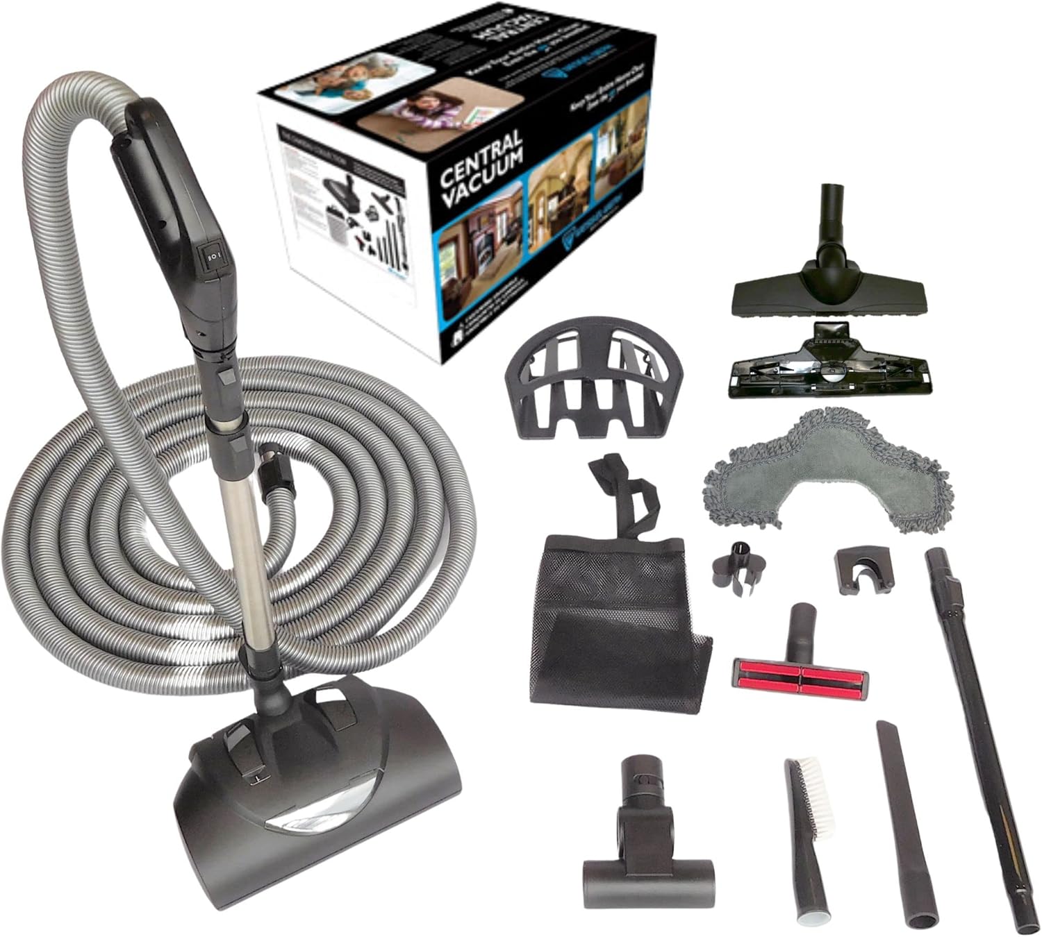 Wessel-Werk Villa Collection Central Vacuum Accessories and Crushproof Hose Kit with EBK360 Electric Powerhead and attachments for central vacuum system, 30ft./35ft. (35ft. - Pigtail)