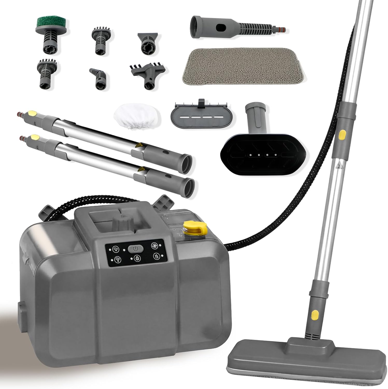 MOMOKOVA Steam Cleaner, Chemical-Free High-Pressure Commercial Steamer Cleaner with Unlimited Steam Injection, Fast Heat-Up, 2.2L Capacity, 14 Accessories for Floors, Grout, Upholstery (gray)