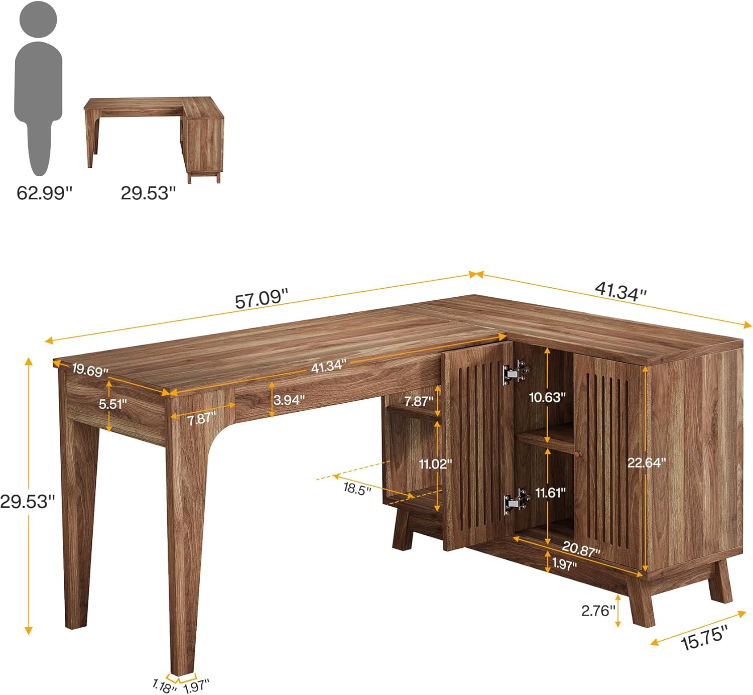 Tribesigns L-Shaped Desk with Storage Cabinet, 57-Inch Wood Corner Workstation, Home Office Computer Desk, Study Writing Table for Bedroom, Walnut