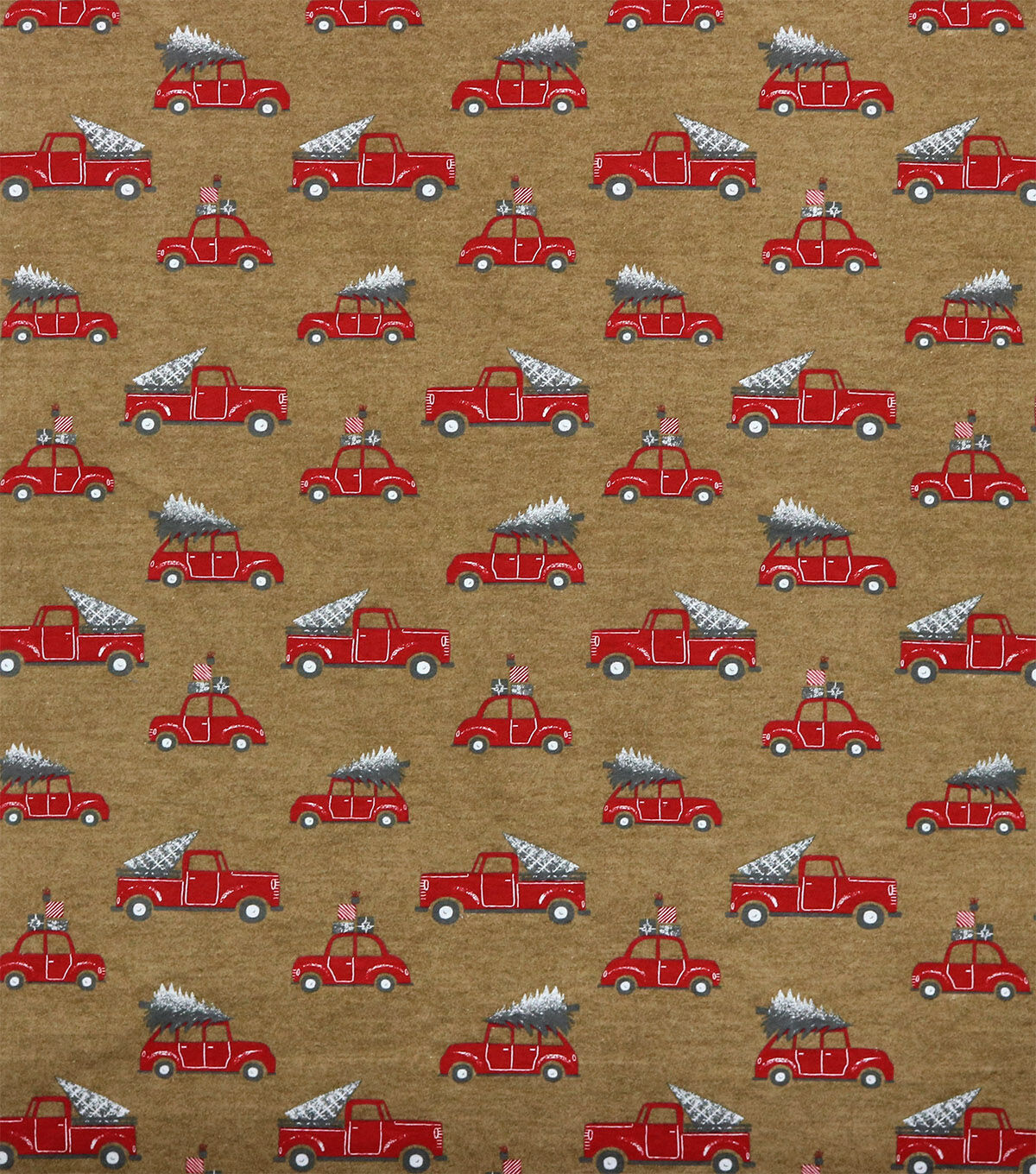Trucks With Trees on Brown Super Snuggle Christmas Flannel Fabric