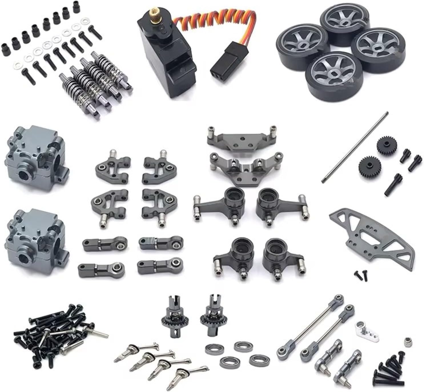 For WLtoys 284131 K969 K979 K989 K999 P929 P939 1/28 Metal Upgrade Gearbox Servo Link Kit Remote Control Car Spare Parts Models(Gray)