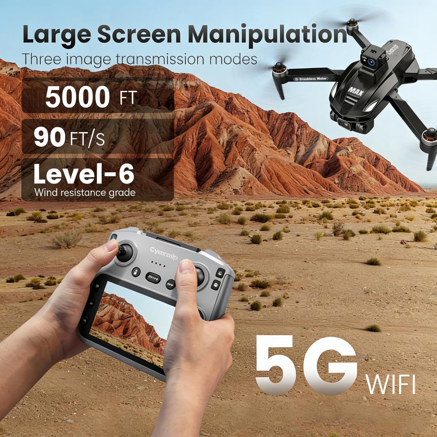 Drone with 8K Camera Drones for Adults,4.5-inch LCD High-definition Large Display Screen Remote Control Quadcopter,3 Batteries, 5G HD Brushless GPS Drone Auto Return, Obstacle Avoidance (Black and Orange)